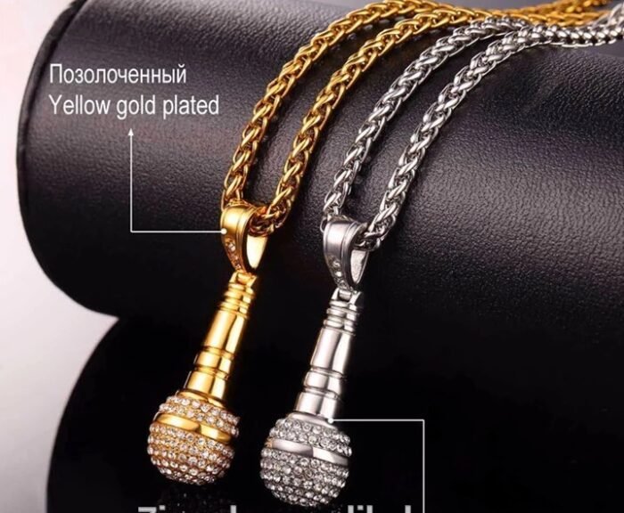 1215424952444 Stainless Steel 18K Gold Plated Rhinestone Women Men Hip Hop Jewelry Ice Out Chain Necklace Microphone Pendant