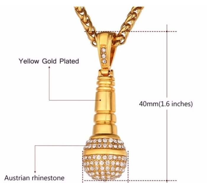 1377129056641 Stainless Steel 18K Gold Plated Rhinestone Women Men Hip Hop Jewelry Ice Out Chain Necklace Microphone Pendant