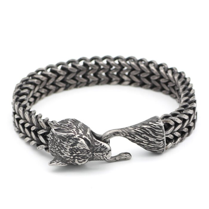 1622185845786 Bracelet Men Stainless Steel Vintage Black Wolf Head Cuban Chain Hand Wristband Male Fashion Jewelry Wholesale Accessories Gifts