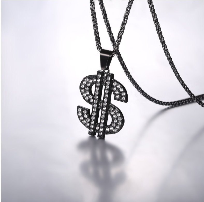 European and American exaggerated jewelry Hip-hop style diamond-studded dollar symbol necklace Personality men and women pendant