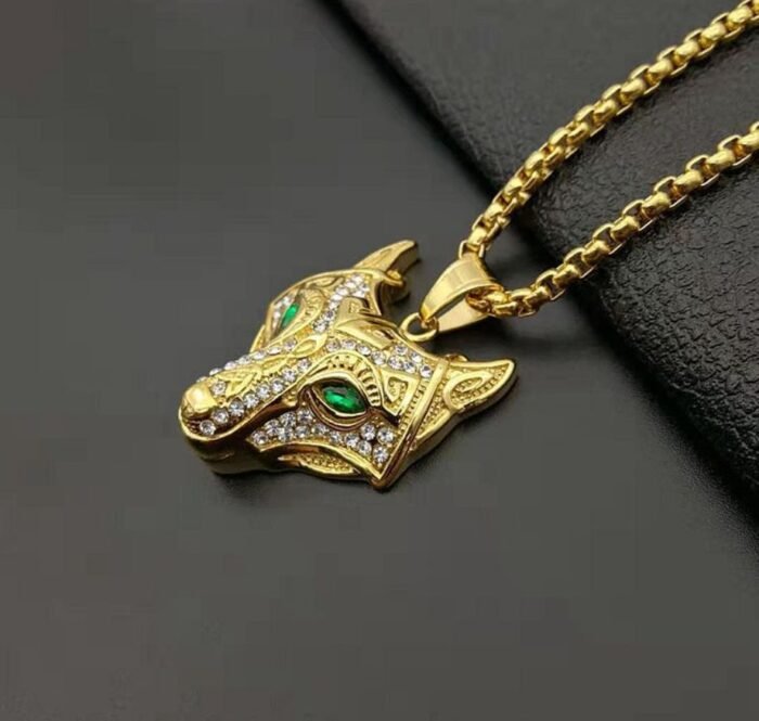 2484953564688 Men Stainless Steel Necklace Gold Color Viking Wolf Head Necklace Pendant With Chain Iced Out Norse Talisman Ethnic Jewelry