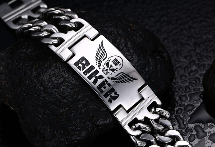 248975948776 Vnox Biker Bracelets Men's Jewelry 316L Stainless Steel Skull Double Chain Charm Gift