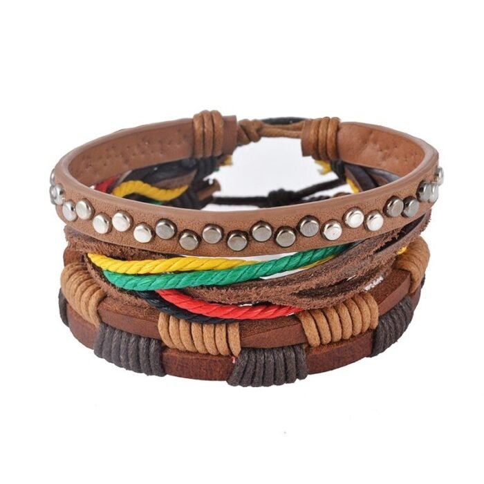 2515904285370 Leather Bracelet Men Multilayer Bead Bracelet Punk Wrap Bracelets for Women Vintage punk Men Jewelry