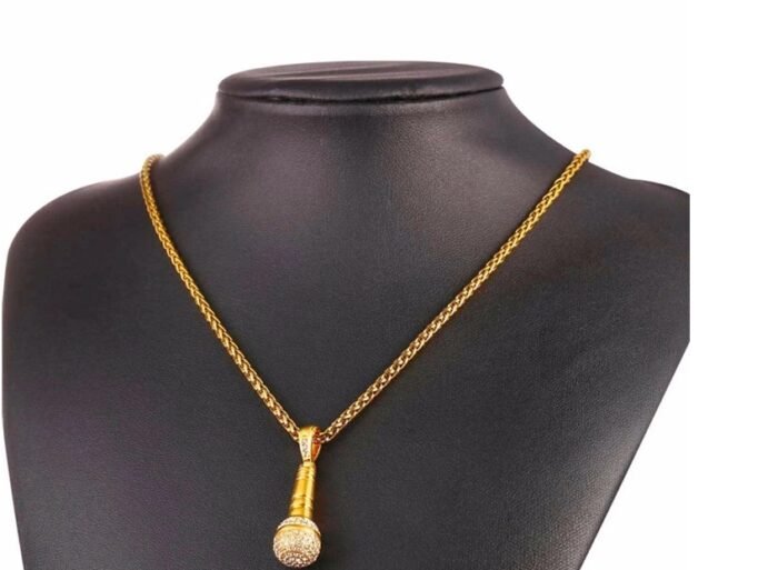 352516518611 Stainless Steel 18K Gold Plated Rhinestone Women Men Hip Hop Jewelry Ice Out Chain Necklace Microphone Pendant