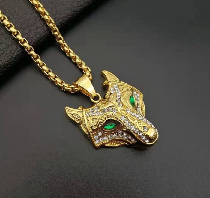 4282385430410 Men Stainless Steel Necklace Gold Color Viking Wolf Head Necklace Pendant With Chain Iced Out Norse Talisman Ethnic Jewelry