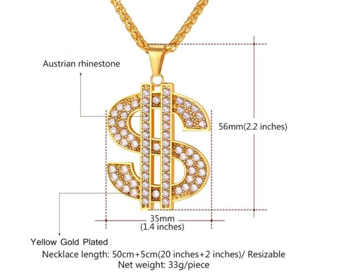 4388201811152 European and American exaggerated jewelry Hip-hop style diamond-studded dollar symbol necklace Personality men and women pendant