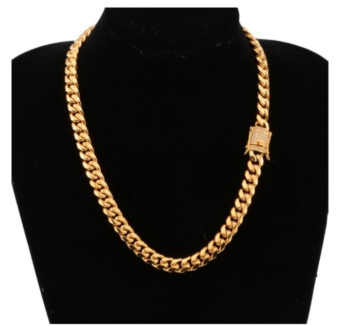 52954242176 8-18mm wide stainless steel cuban Miami chains necklaces CZ Zircon box lock big heavy gold chain for men Hip Hop Rock jewelry