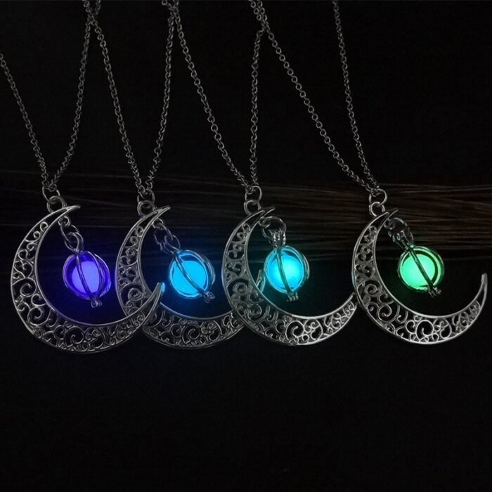 545876677731 Fashion Moon Natural Glowing Stone Healing Necklace Women Gift Charm Luminous Pendant Necklace Jewelry