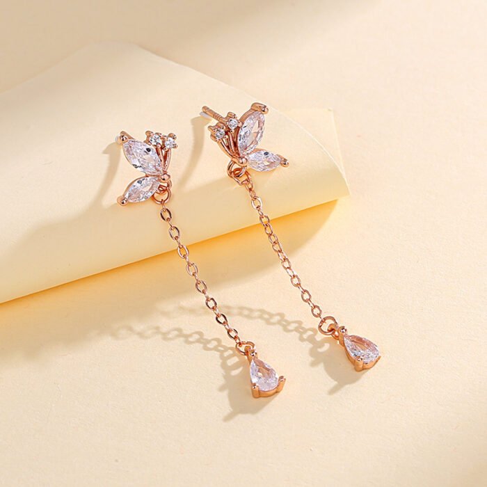 640cf04e 8cd5 4251 b9f4 624e6db64dd0 Butterfly Zircon Tassel Earrings Women's Niche Exquisite Long Earrings Jewelry