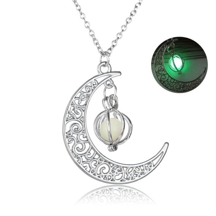 673723900850 Fashion Moon Natural Glowing Stone Healing Necklace Women Gift Charm Luminous Pendant Necklace Jewelry