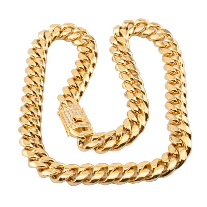 678930640896 8-18mm wide stainless steel cuban Miami chains necklaces CZ Zircon box lock big heavy gold chain for men Hip Hop Rock jewelry