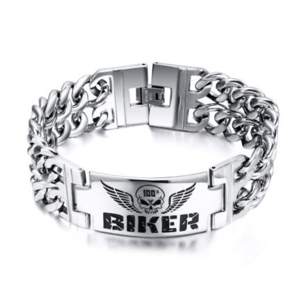 Vnox Biker Bracelets Men's Jewelry 316L Stainless Steel Skull Double Chain Charm Gift