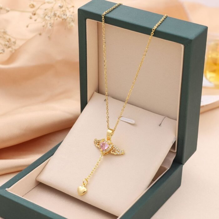 815fa142 9e79 46ba a7d1 6e3ec39b6989 Cupid Heart Angel Wings Tassel Necklace Clavicle Chain Women Jewelry Gift Valentine's Day