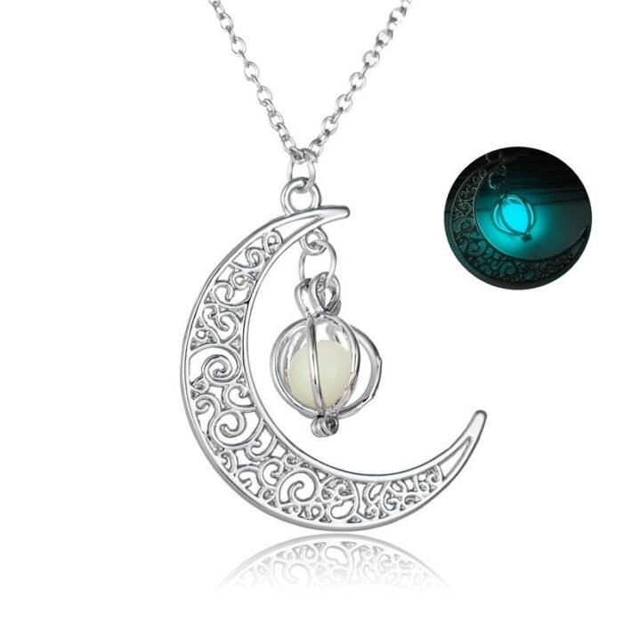 913055926536 Fashion Moon Natural Glowing Stone Healing Necklace Women Gift Charm Luminous Pendant Necklace Jewelry