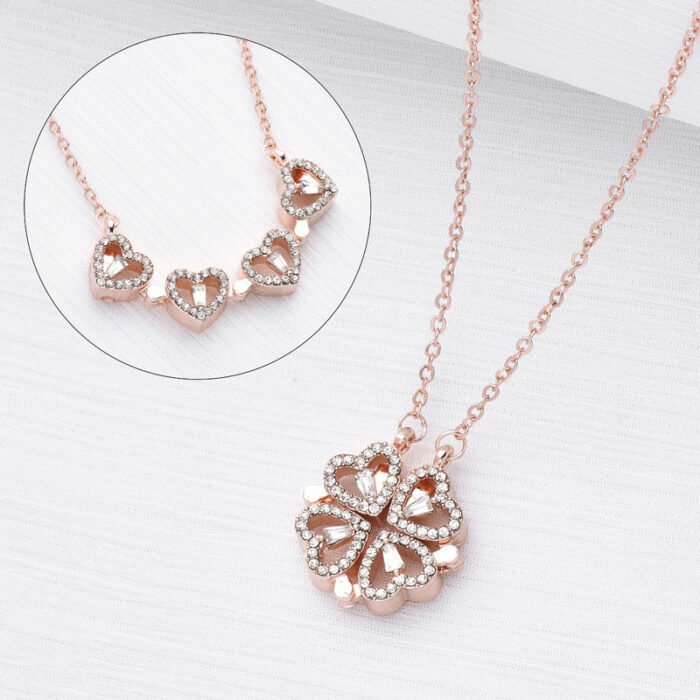 b2150f40 17d8 461e adbe 6d6d3dd4dbd8 Retro Magnetic Folding Heart Shaped Four Leaf Clover Pendant Necklace Women Love Clavicle Chain Gifts Openable Choker Jewelry