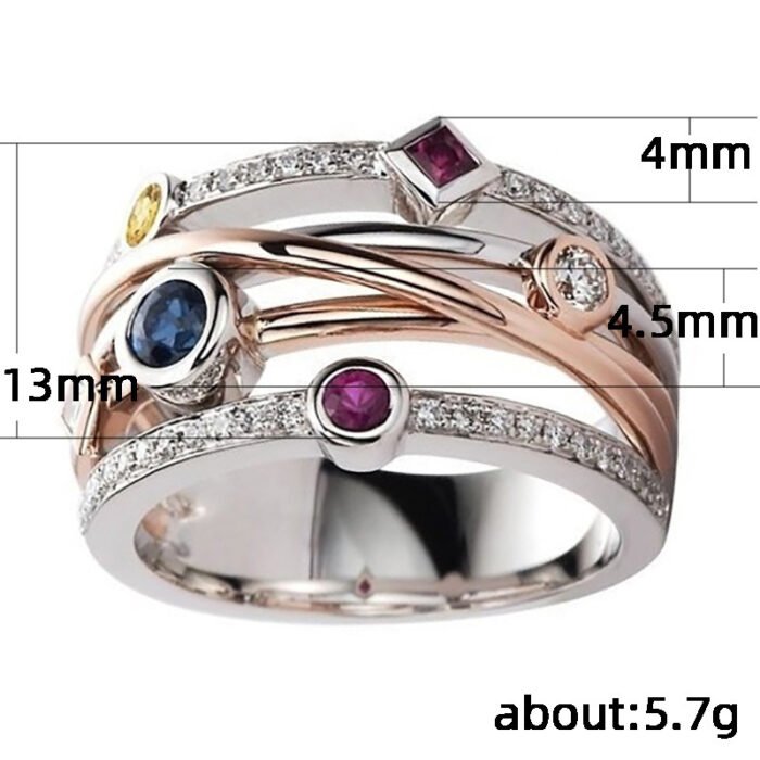 b8e87a53 8abd 4731 91fb 1febc6ff75b1 Hip-hop Style Jewelry, Fashionable Geometric Line Inlaid Multi-color Zircon Ring, Trendy Fashion Ring