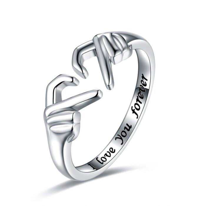 c3505373 265f 49c3 b4d6 922f5790f807 Romantic Heart Hand Hug Fashion Ring For Women Couple Jewelry Silver Color Punk Gesture Wedding Men Finger Accessories Gifts