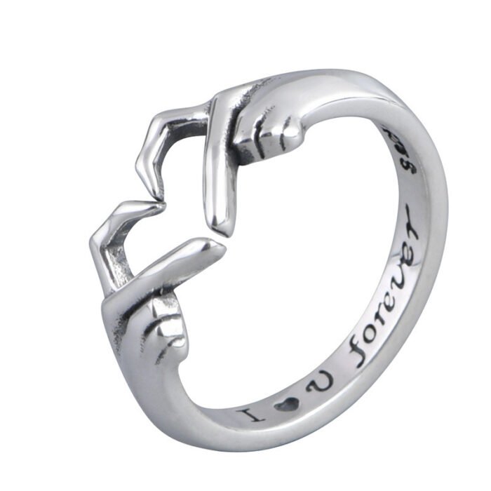 dd07051c c8c2 47f6 9101 1e8c31091128 Romantic Heart Hand Hug Fashion Ring For Women Couple Jewelry Silver Color Punk Gesture Wedding Men Finger Accessories Gifts