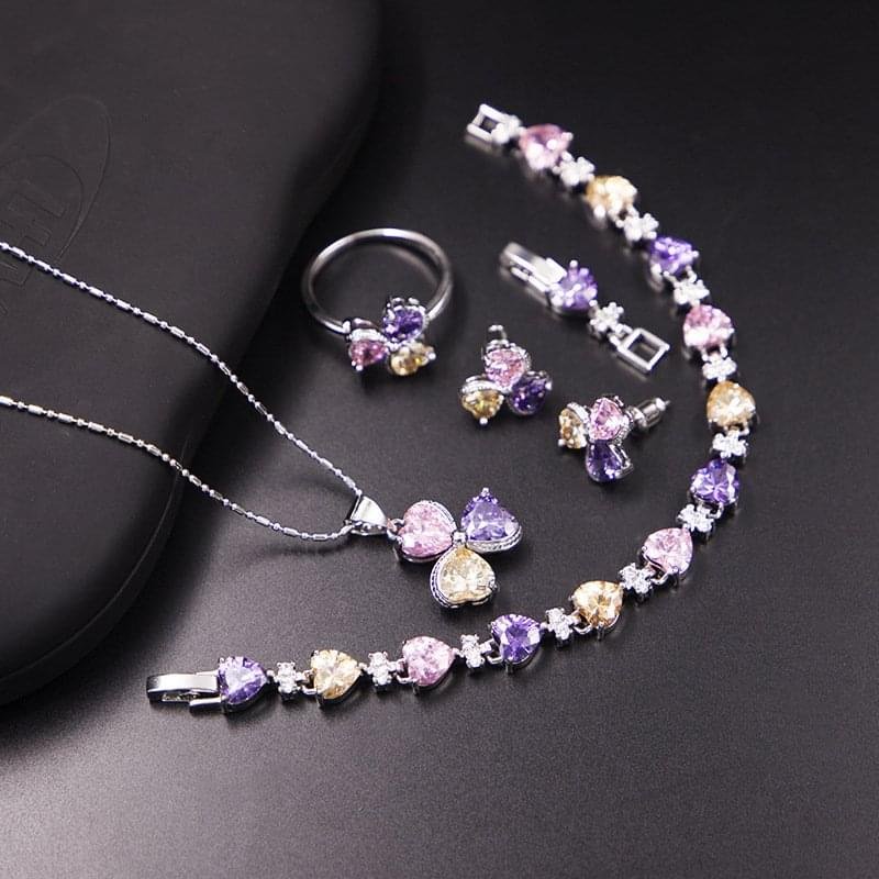 f6482c2f a8b9 4c46 8472 ac6282bb2c93 Clover Zircon Diamond Jewellery Set Women